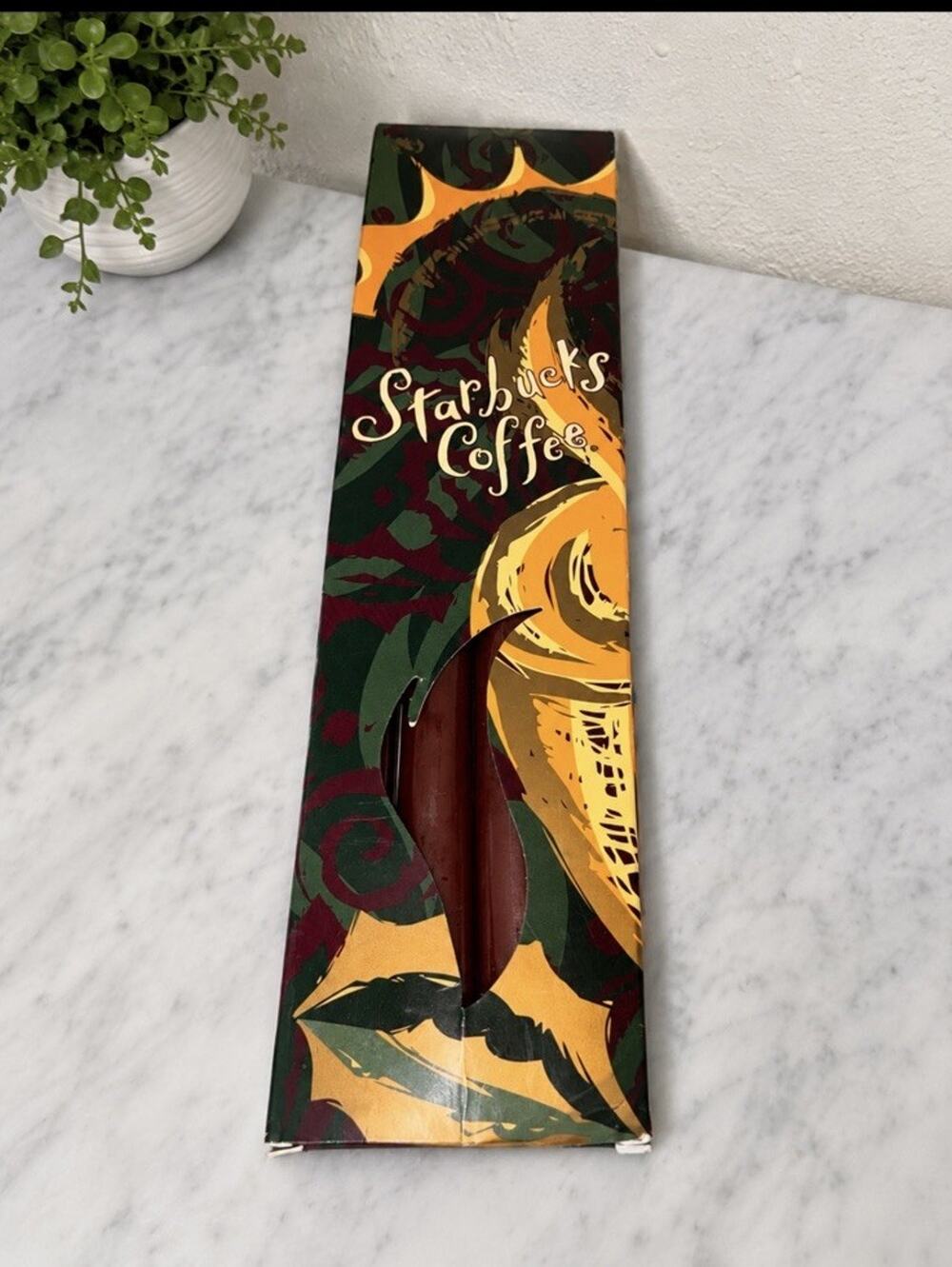 New 1997 Starbucks Coffee 12ʺ Parchment Taper Candles Set of 4 Made in USA